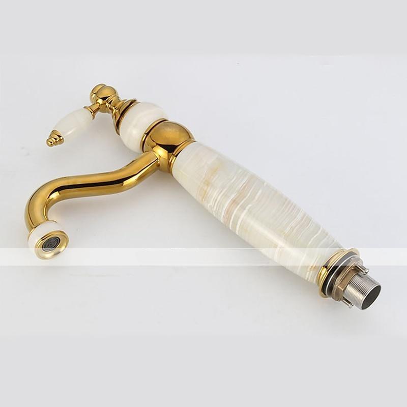 Bathroom Sink Faucet Ultra Faucets Euro Collection Gold with Stone Single Handle - One Hole Tall Body Deck Mount Lavatory Vessel Sink Faucet With Curved Spout 2025 - CAD $199.99 –P2