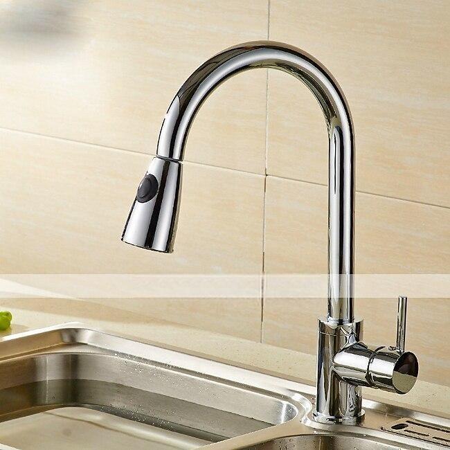 Kitchen faucet - Single Handle One Hole Electroplated Pull-out / Pull-down / Tall / High Arc Free Standing Contemporary Kitchen Taps 2025 - CAD $87.99 –P1