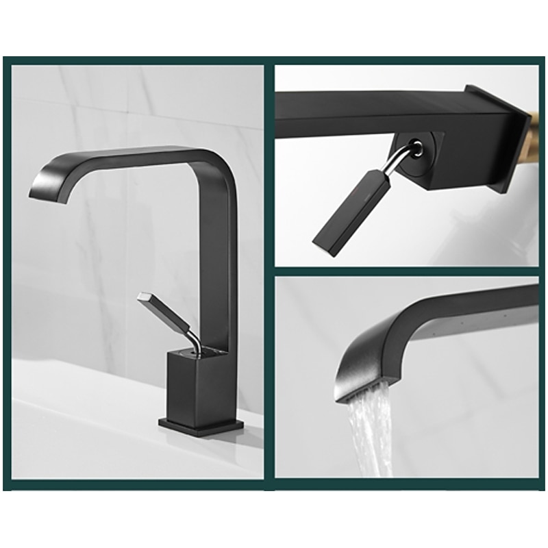 Waterfall Bathroom Sink Mixer Faucet, Monobloc Basin Taps Single Handle Wash Basin Faucets with Hot and Cold Hose Vessel Water Brass Tap Deck Mounted 2025 - CAD $87.99 –P3