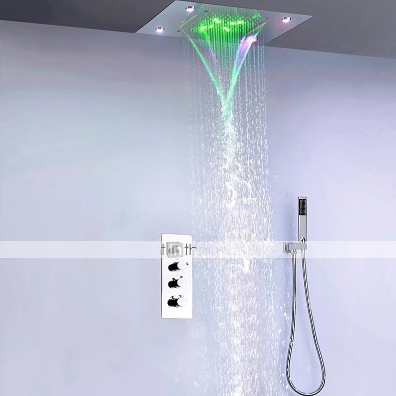 Shower Faucet500*360 Chrome LED Shower Faucet Sets with Stainless Steel Shower Head and Handshower Ceiling Mounted Water Fall/Jet/Rainfall Shower Head(The Product Needs to be Electrified to Use) 2025 - CAD $717.99 –P1