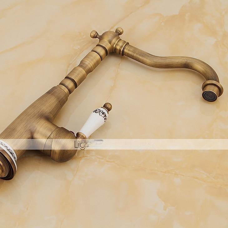 Antique Copper Kitchen FaucetGolden/Black Single Handle One Hole Electroplated Standard Spout Centerset Antique Design Kitchen Taps with Hot and Cold Water Switch 2025 - CAD $111.99 –P2
