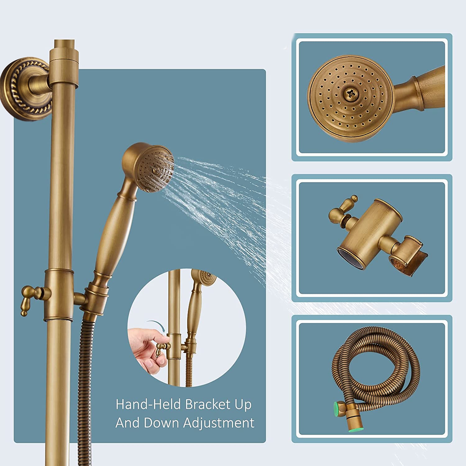 Shower System Faucet Set 8" Showerhead Golden Rainfall Vintage Style Combo Kit with Handheld Handshower Wall Mounted Country Antique Brass Mount Outside Ceramic Valve Bath Shower Mixer Taps 2025 - CAD $303.99 –P2