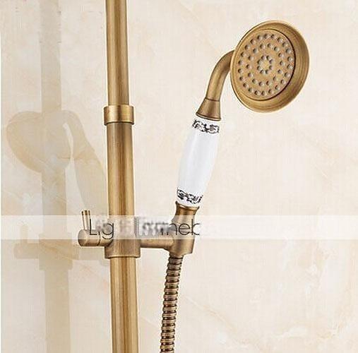 Vintage Shower Faucet Set Brass Shower System Oil-rubbed Bronze Rainfall 2 Handles 3 Holes Contain with Rain Shower/Shower rod/Handshower/Supply Lines and Hot/Cold Water 2025 - CAD $303.99 –P3