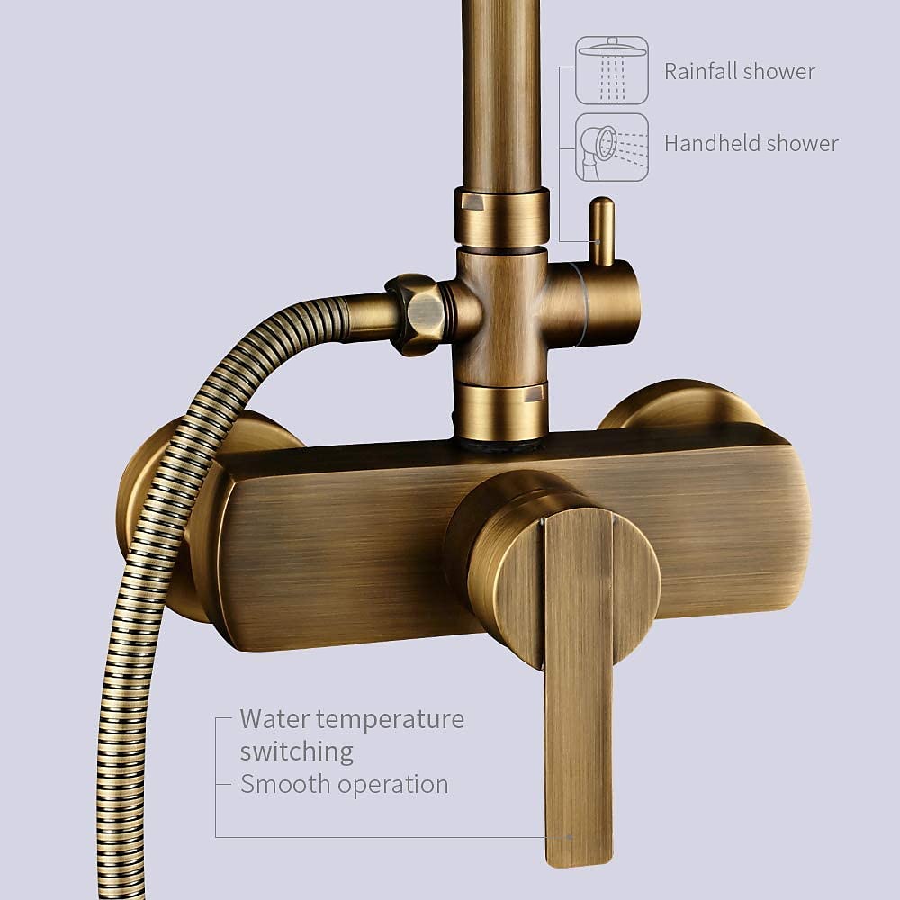 Shower FaucetShower System SetBrass Single Handle Three Holes Rainfall Wall Mounted Shower System Ceramic Valve Bath Shower Mixer Taps with Hot and Cold Water Switch 2025 - CAD $303.99 –P2