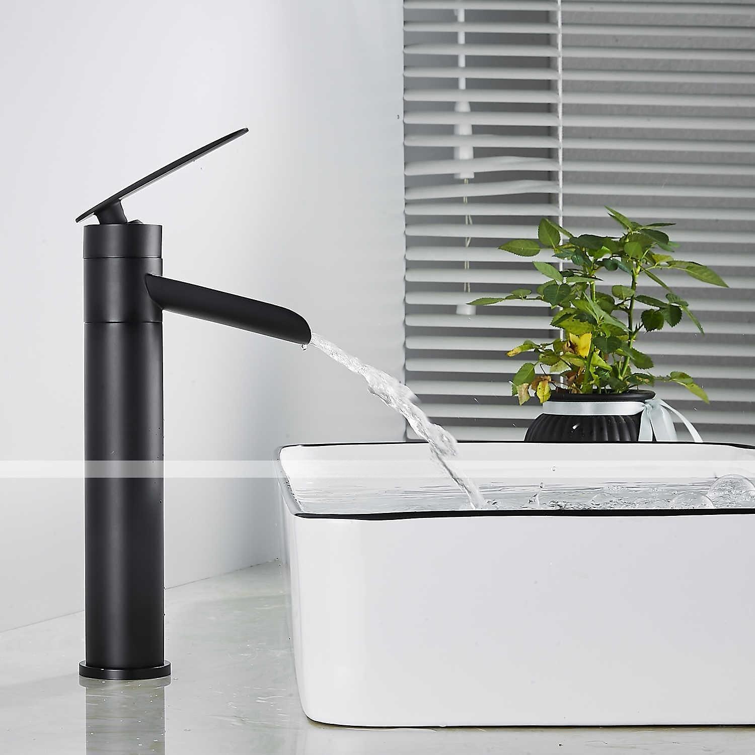 Waterfall Bathroom Sink Mixer Faucet Tall, Antique Brass Single Handle Basin Taps with Cold and Hot Hose 2025 - CAD $111.99 –P12