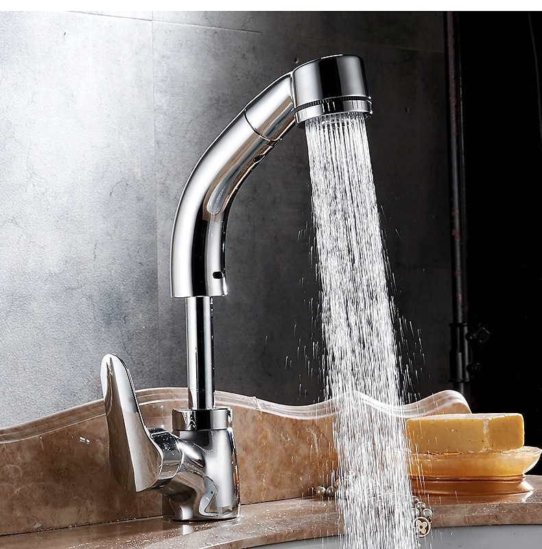 Matte Black Bathroom Basin Faucet Pull Out Spout Rotatable Liftable Body Deck Mounted Hot and Cold Water Mixer Tap 2025 - CAD $87.99 –P7