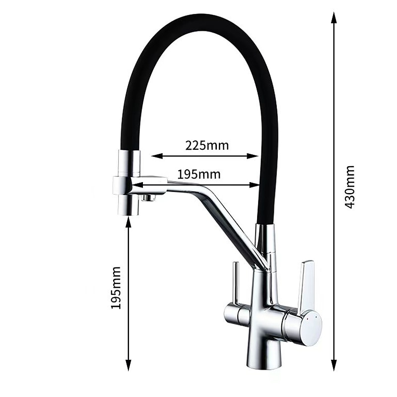 Kitchen Faucet Pull Down Spray Head Purified Water Dual Spout Taps Sink Mixer Deck Mounted  360 Rotating Twin Handle High Arc Flexible Tube Vessel Brass Tap 2025 - CAD $159.99 –P1