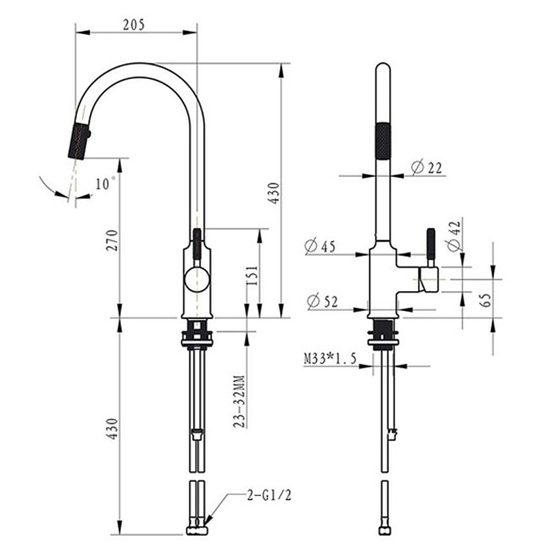 Kitchen Sink Mixer Faucet Pull Out Single Lever Handle Brushed Solid Brass Taps Cold Hot Hose One Hole with Pull Down Sprayer Black Gold Faucets 2025 - CAD $167.99 –P3