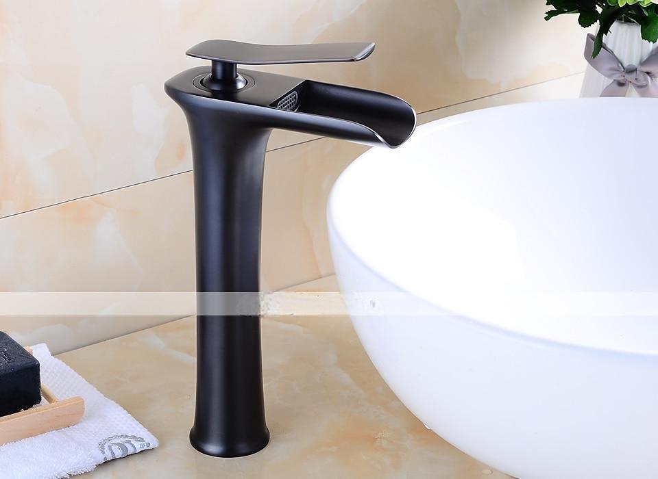Brass Faucet Set,Waterfall Black Oxide Finish Deck Mounted Single Handle One Hole Bath Taps with Hot and Cold Switch 2025 - CAD $143.99 –P3