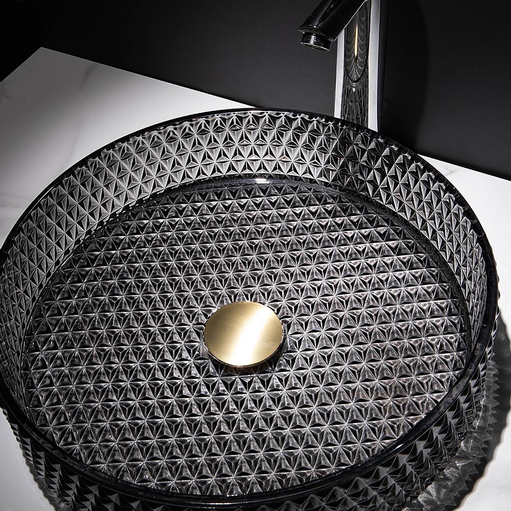 Bathroom Vessel Sink with Chrome FaucetWash Basin Glass Countertop Cylinder Wash Basin Hand Washbasin Worktop Installation Glass Basin Set with Chrome Brass Tap 2025 - CAD $366.99 –P17