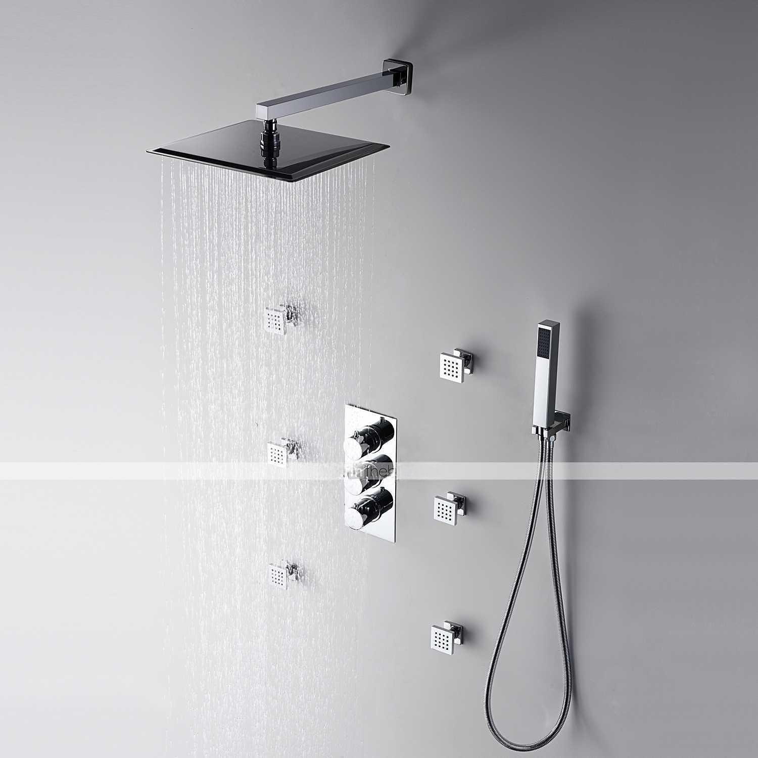 Shower Faucet12 inch Chrome Shower Faucets Sets Complete with Brass Shower Head and Solid Brass Handshower+Wall MountedRainfall Shower Head System(Contain BodyspraysShower ArmHandshower) 2025 - CAD $558.99 –P7