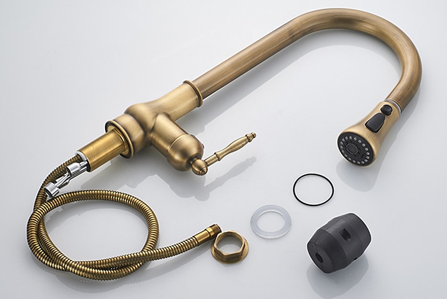 Kitchen Faucet with SprayerAntique Brass Pull-out 3-Function Outlet Mode Single Handle One Hole Sink Kitchen Taps with Soap Dispenser or Drain 2025 - CAD $175.99 –P7