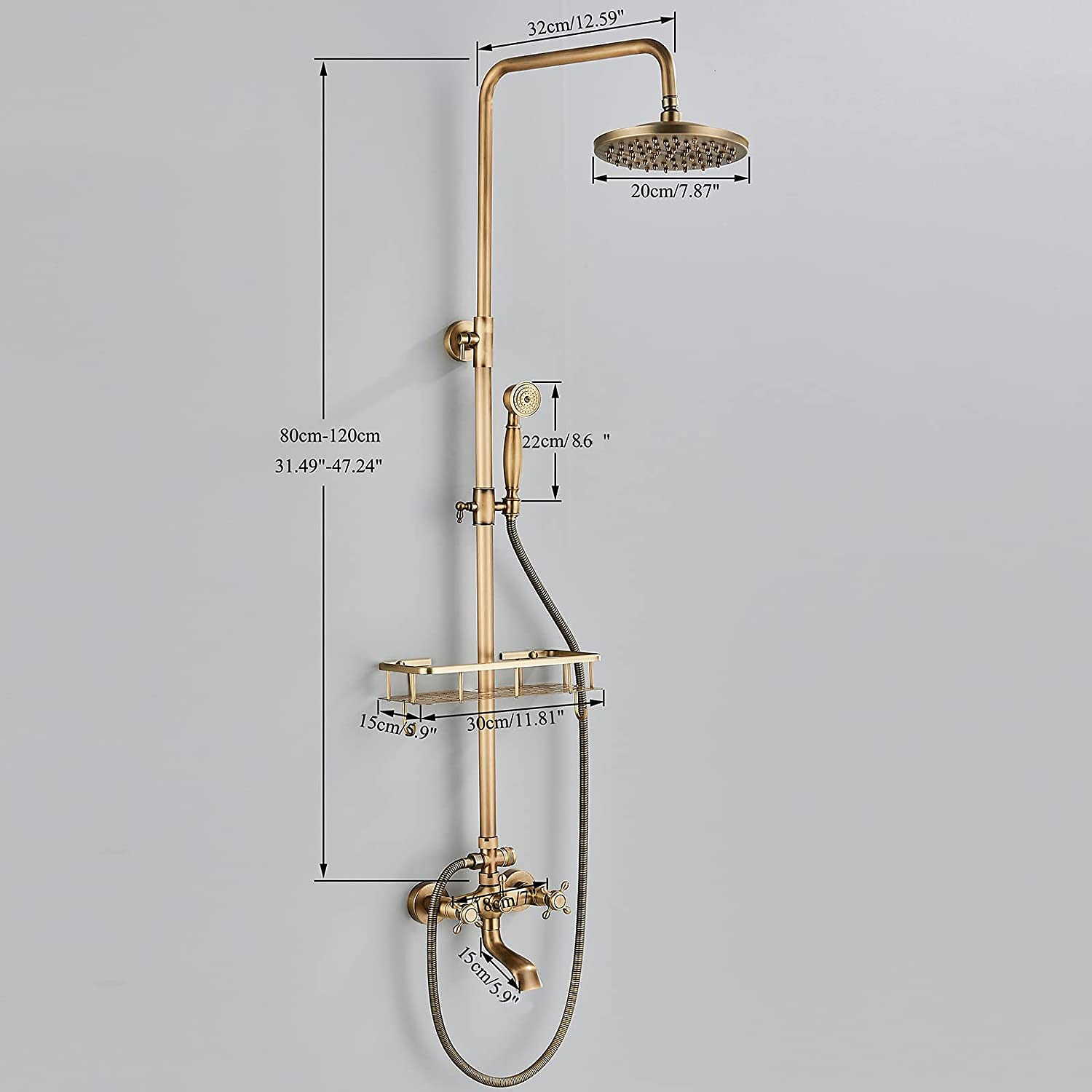 Shower FaucetShower System SetRainfall Antique Brass Shower Fixture 8 Inch Shower Head Handled Shower Waterfall Tub Spout Wall Mounted Outdoor Shower System with Shower Shelf 2025 - CAD $328.99 –P5