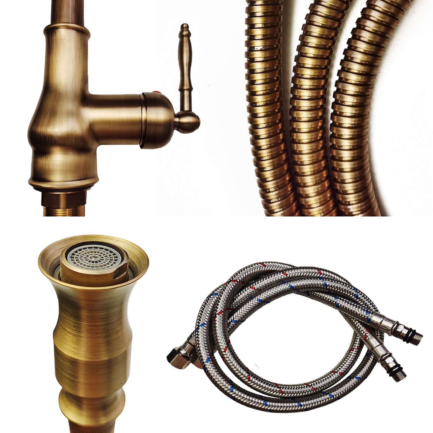 Kitchen Sink Mixer Faucet with Pull Out Spray 360 Swivel Pull Down Vessel Taps Antique Brass/Black Deck Mounted Antique Single Handle One Hole Kitchen Taps 2025 - CAD $151.97 –P5