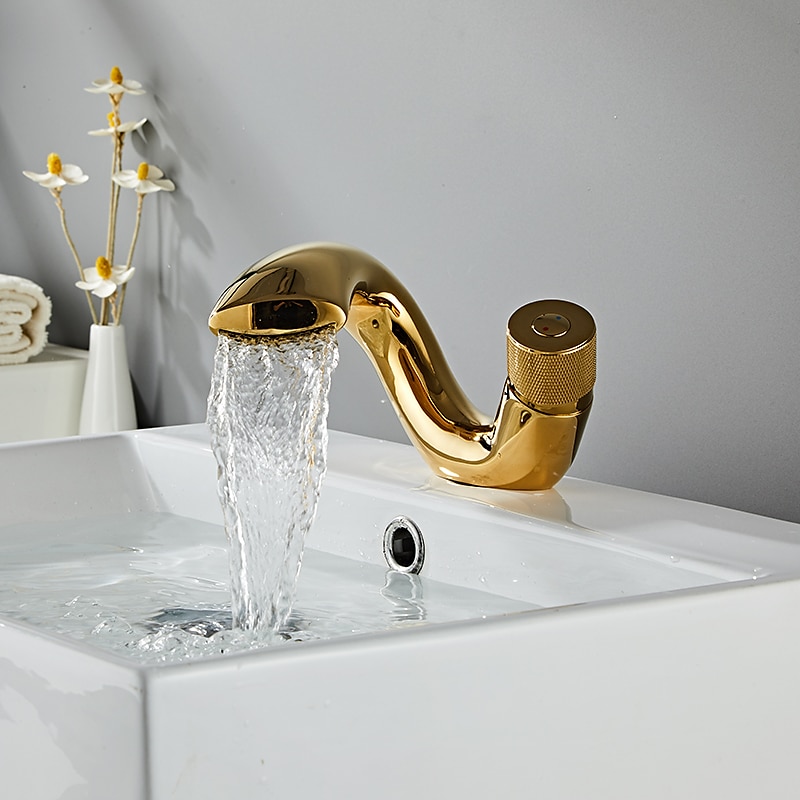 Waterfall Bathroom Sink Mixer Faucet, Mono Wash Basin Single Handle Basin Taps, Monobloc Vessel Water Brass Tap Deck Mounted with Hot and Cold Hose 2025 - CAD $87.99 –P10