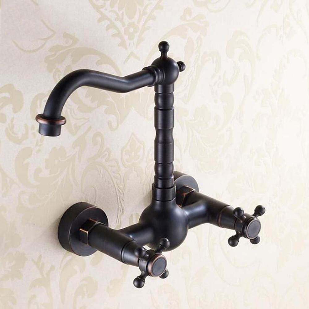 Retro Style Utility Sink Black Laundry Faucet Wall Mount High Arc Two Handles Two Holes Wash Basin Tap with Hot and Cold Water Hoses Laundry Tub Pot Filler Commercial Faucet 2025 - CAD $95.99 –P4