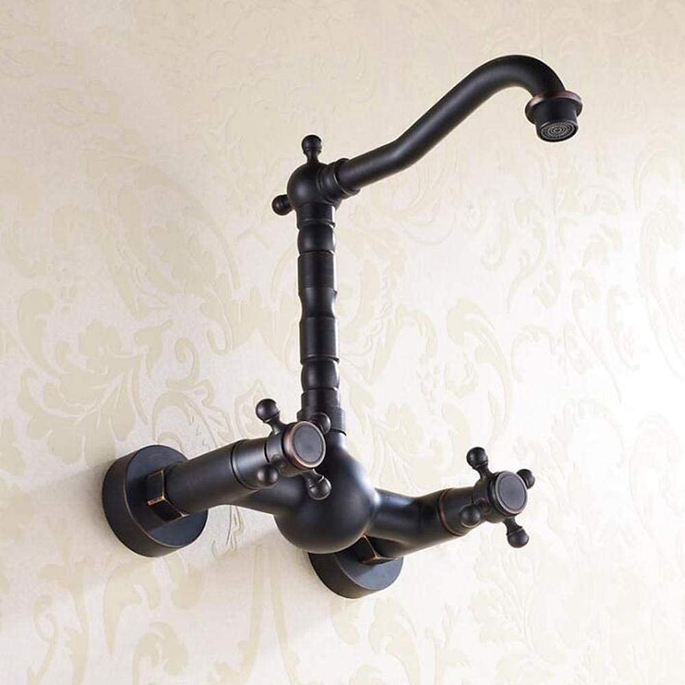 Retro Style Utility Sink Black Laundry Faucet Wall Mount High Arc Two Handles Two Holes Wash Basin Tap with Hot and Cold Water Hoses Laundry Tub Pot Filler Commercial Faucet 2025 - CAD $95.99 –P5