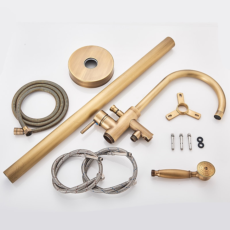 Vintage Bathtub Faucet Floor Mount Bath Tub Filler Mixer Tap Freestanding with Heldhand Showerhand 360 Swivel High Arc Spout Standing Shower Faucet 2025 - CAD $318.99 –P4
