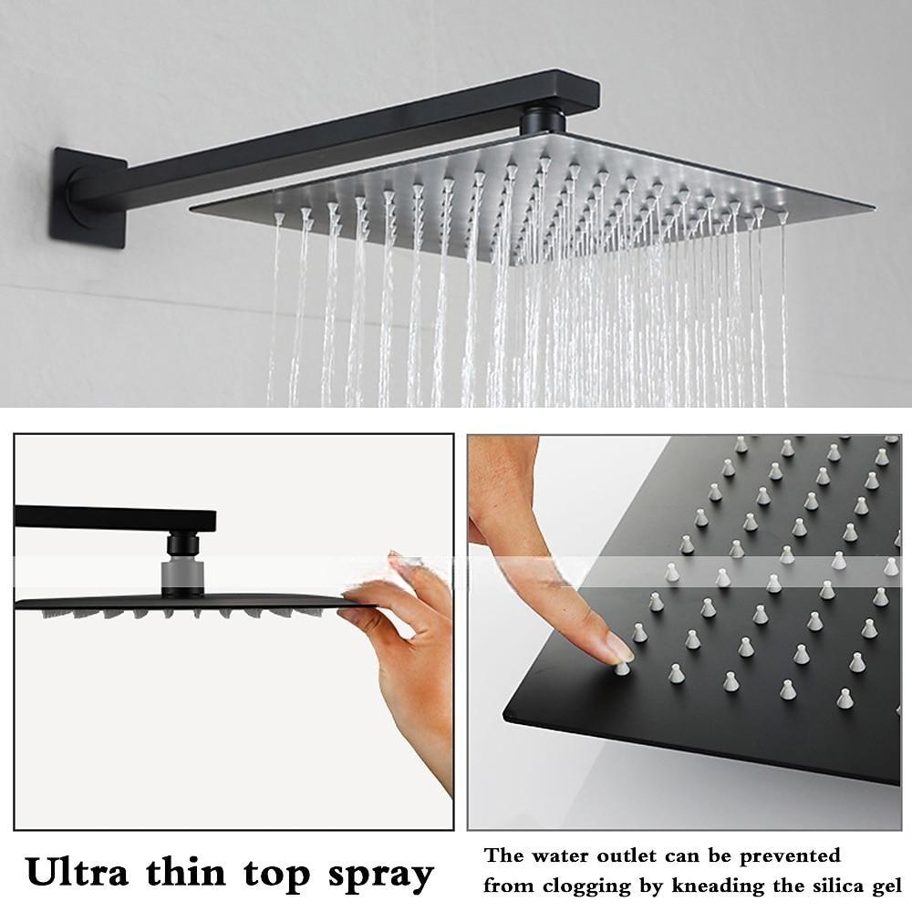 Concealed Shower Faucet Combo Set Black 8"/10"/12"Ultra Thin Top Head Shower System Mixer Rough In Valve Rainfall High Pressure Head with Handheld Wall Monted Tub and Shower Trim Kit Bathroom Bath 2025 - CAD $366.99 –P5