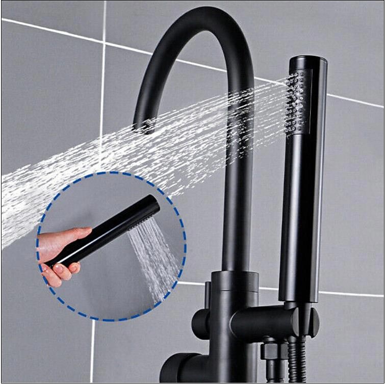 Bathtub Faucet Floor Mount Freestanding Bath Tub Filler Mixer Taps Brass 360 Swivel High Arc Spout Standing Shower Clawfoot Tub with Handheld Shower Mixer Taps 2025 - CAD $295.99 –P7