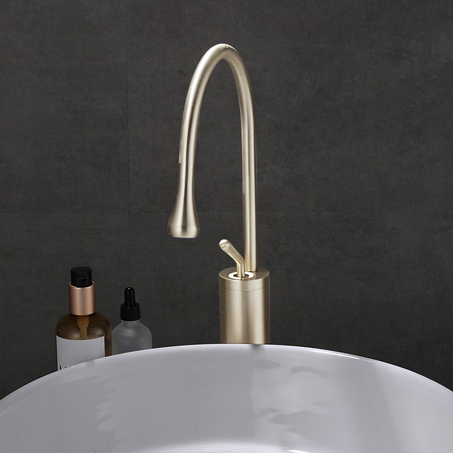 Bathroom Sink Mixer Faucet Brushed Gold Tall Deck Mounted, High Arc Vessel Tap Single Handle One Hole Standard Spout Wahsroom Basin Taps with Cold and Hot Water Hose 2025 - CAD $135.99 –P6