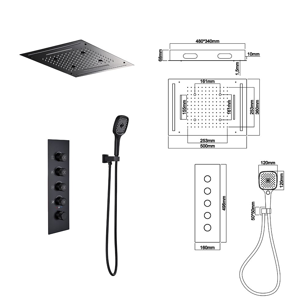 Shower FaucetRainfall Shower Head System / Thermostatic Mixer valve Set - Rainfall Shower Waterfall Contemporary Painted Finishes Mount Inside Brass Valve Bath Shower Mixer Taps 2025 - CAD $1036.99 –P1