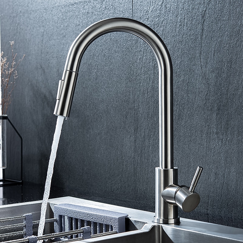 Kitchen Sink Mixer Faucet Stainless Steel with Pull Out Sprayer 360° Rotatable Multi-function Pull Down Single Handle Kitchen Vessel Tap Brushed Gold Finish 2025 - CAD $127.99 –P9