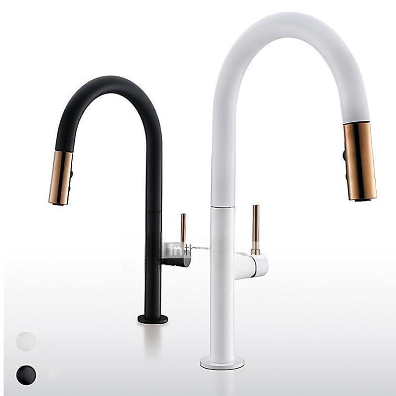 Kitchen Sink Mixer Faucet with Pull Out Sprayer Contemporary 360 Rotatable Pull Down Single Handle One Hole High Arc Antique Kitchen Taps Adjustable Cold and Hot Water Hose 2025 - CAD $127.99 –P7