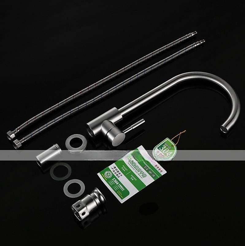 Stainless Steel Kitchen FaucetNickel Brushed Free Standing Single Handle One Hole Standard Spout High Arc 360° Rotatable Bathroom Sink Faucet with Hot and Cold Water Switch 2025 - CAD $52.99 –P11