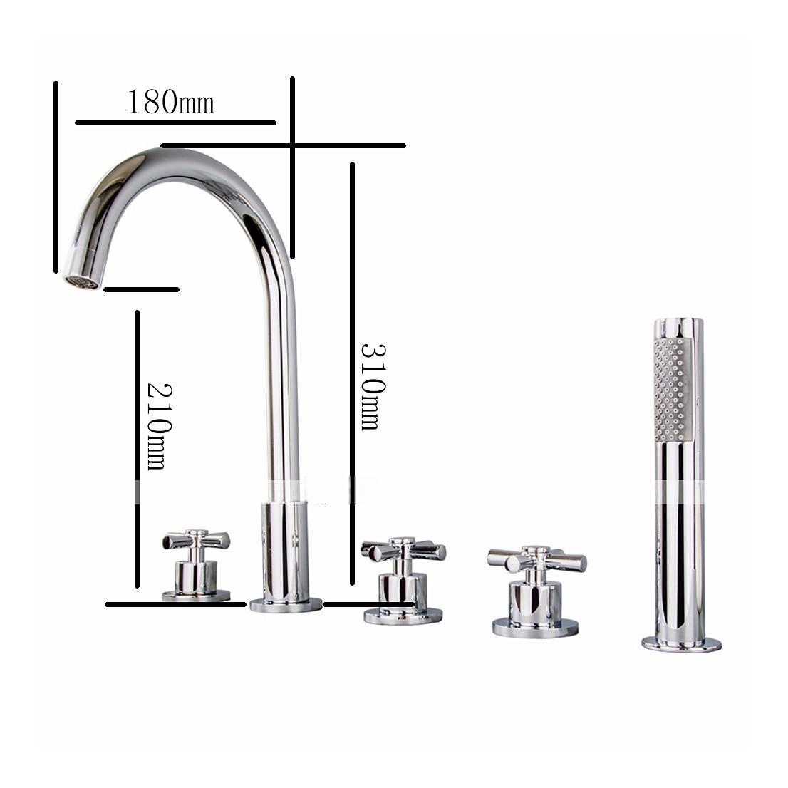 Bathtub Faucet 5 Hole Bathroom Tub Taps Deck Mounted 3 Handle Sink Mixer Hot and Cold Bathroom Shower Faucets with Handshower Handheld Tap 2025 - CAD $255.99 –P1