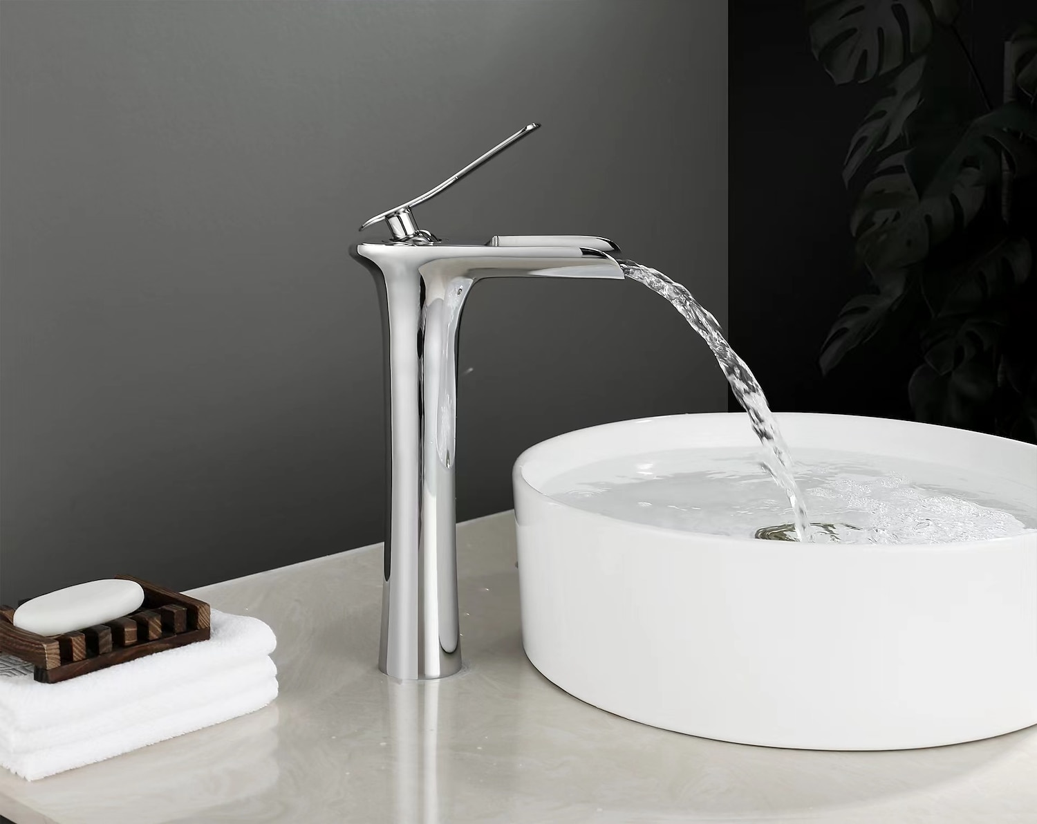 Waterfall Bathroom Sink Mixer Faucet Tall, Mono Wash Basin Single Handle Basin Taps Washroom with Hot and Cold Hose Monobloc Vessel Water Brass Tap Deck Mounted 2025 - CAD $111.99 –P8