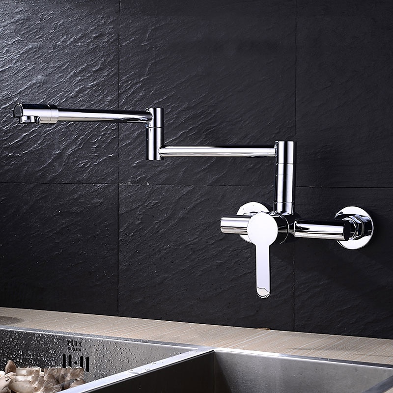 Wall Mounted Kitchen Sink Mixer Faucet Foldable Pot Filler FacuetSingle Handle Two Holes Folding Taps Electroplated / Painted Finishes Pull-out / Pull-down / Pot Filler Wall Mounted / Brass 2025 - CAD $199.99 –P13