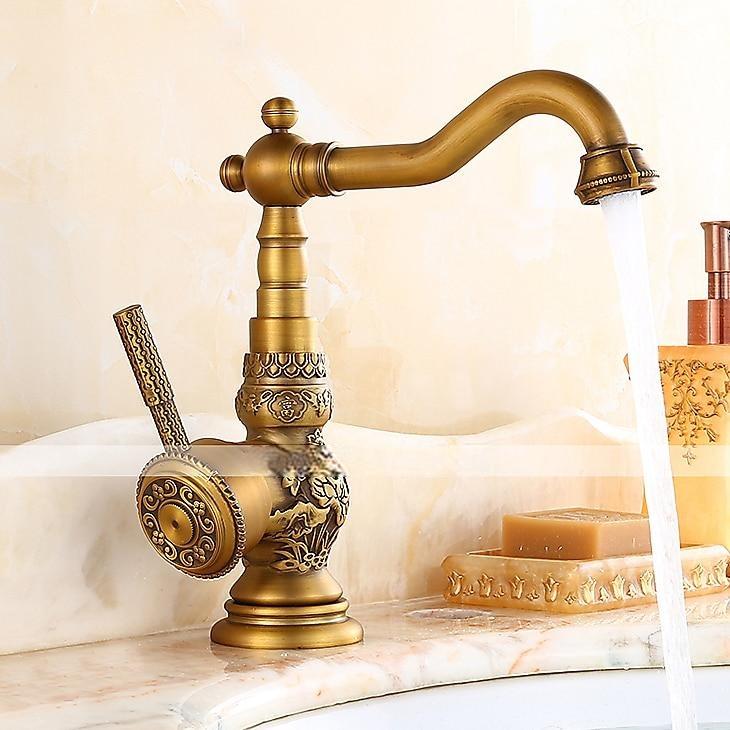 Bathroom Sink Faucet,Brass Single Handle One Hole Standard Spout Brass Finish Bath Taps With Hot and Cold Water 2025 - CAD $143.99 –P2