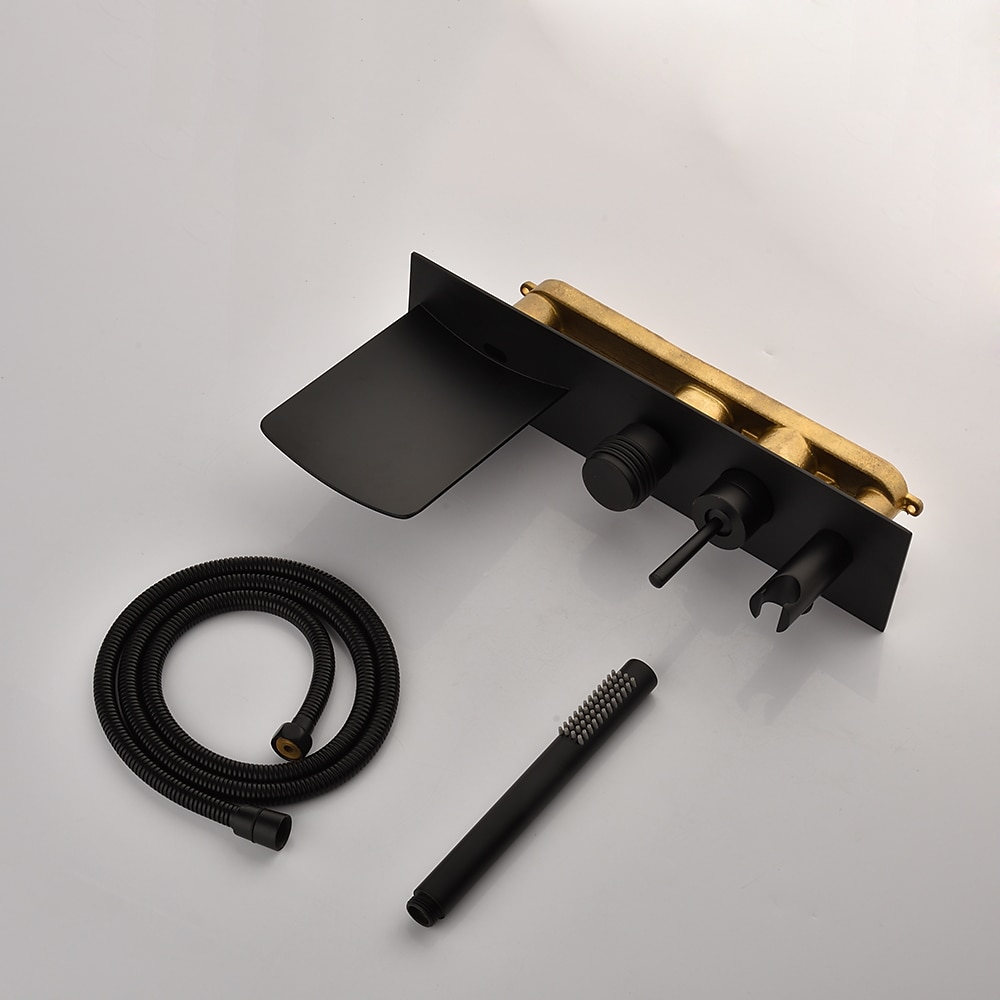 Bathtub FaucetBrass Brushed Gold/Black Wall Installation Waterfall Included Handshower of Spray Type Bath Shower Mixer Taps with Hot and Cold Water 2025 - CAD $279.99 –P7