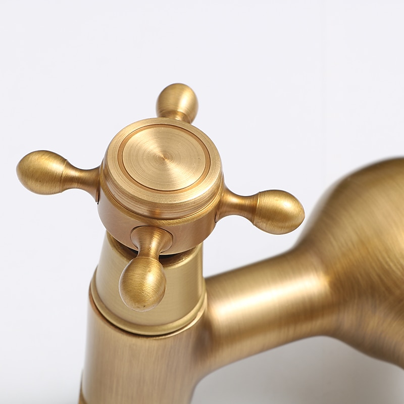 Traditional Kitchen Sink Mixer Taps Wall Mounted Brass Vintage Retro Kitchen Faucet Twin Lever Standard Spout Vessel Tap 2025 - CAD $87.99 –P15