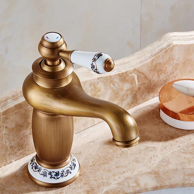 Vintage Bathroom Sink Mixer Faucet, Monobloc Washroom Basin Taps Single Handle One Hole Deck Mounted, Mono Retro Style Water Taps Hot and Cold Hose 2025 - CAD $95.99 –P5