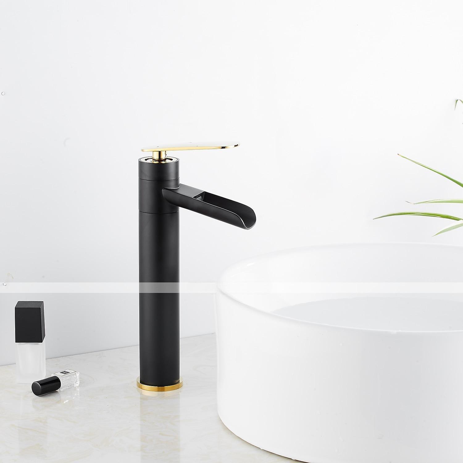 Waterfall Bathroom Sink Mixer Faucet Tall, Antique Brass Single Handle Basin Taps with Cold and Hot Hose 2025 - CAD $111.99 –P2