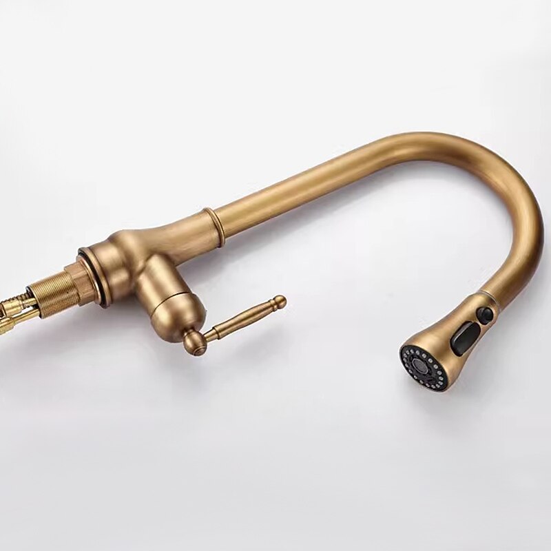 Kitchen Faucet Pull Out Sink Mixer Taps 360 Degree 2 Mode Sprayer Vintage Brass Vessel Tap with Cold and Hot Hose 2025 - CAD $135.99 –P4