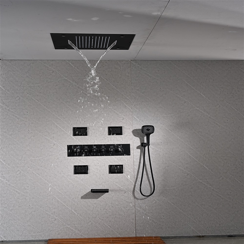 Shower FaucetRainfall Shower System Thermostatic Mixer valve Body Jet Massage Set - Rainfall Shower Multi Spray Shower Waterfall Contemporary Painted Finishes Mount Inside Brass Valve 2025 - CAD $1594.99 –P10