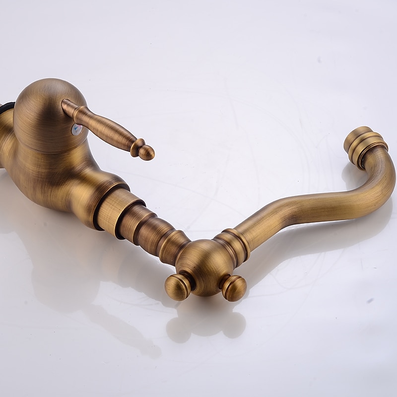 Antique Brass Bathroom Sink Faucet,Single Handle One Hole Traditional Bath Taps with Hot and Cold Water and Ceramic Valve 2025 - CAD $79.99 –P9