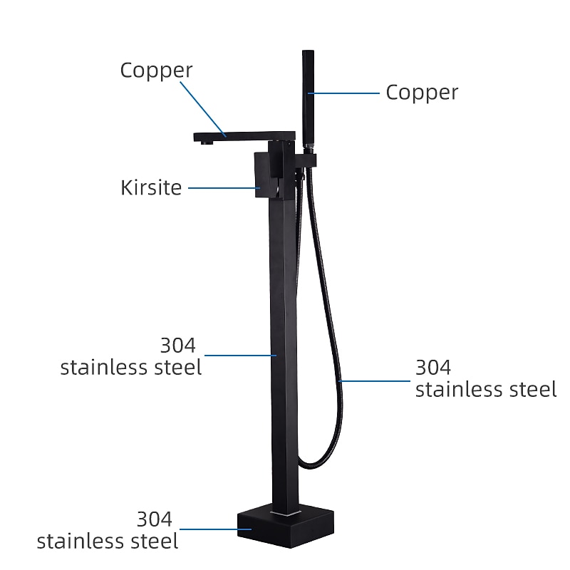 Freestanding Bathtub Faucet 360° Swivel Spout Floor Mount Standing Tub Filler Single Handle Brass Tap with Hand Shower Sprayer 2025 - CAD $446.99 –P3