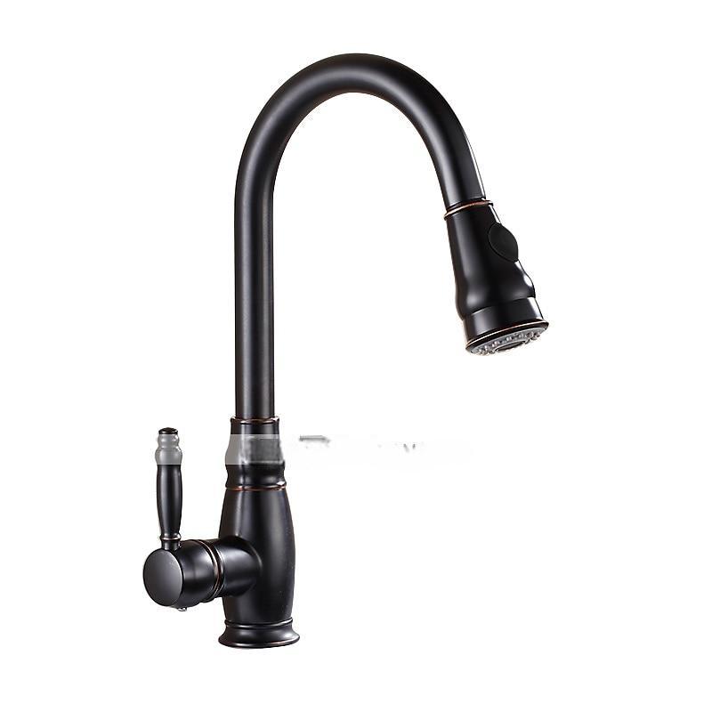 Kitchen Sink Mixer Faucet with Pull Out Sprayer High Arc Brass Silver/Coffee Single Handle One Hole Oil-rubbed Bronze Pull Down Tall Kitchen Taps with Hot and Cold Water Hose 2025 - CAD $159.99 –P10