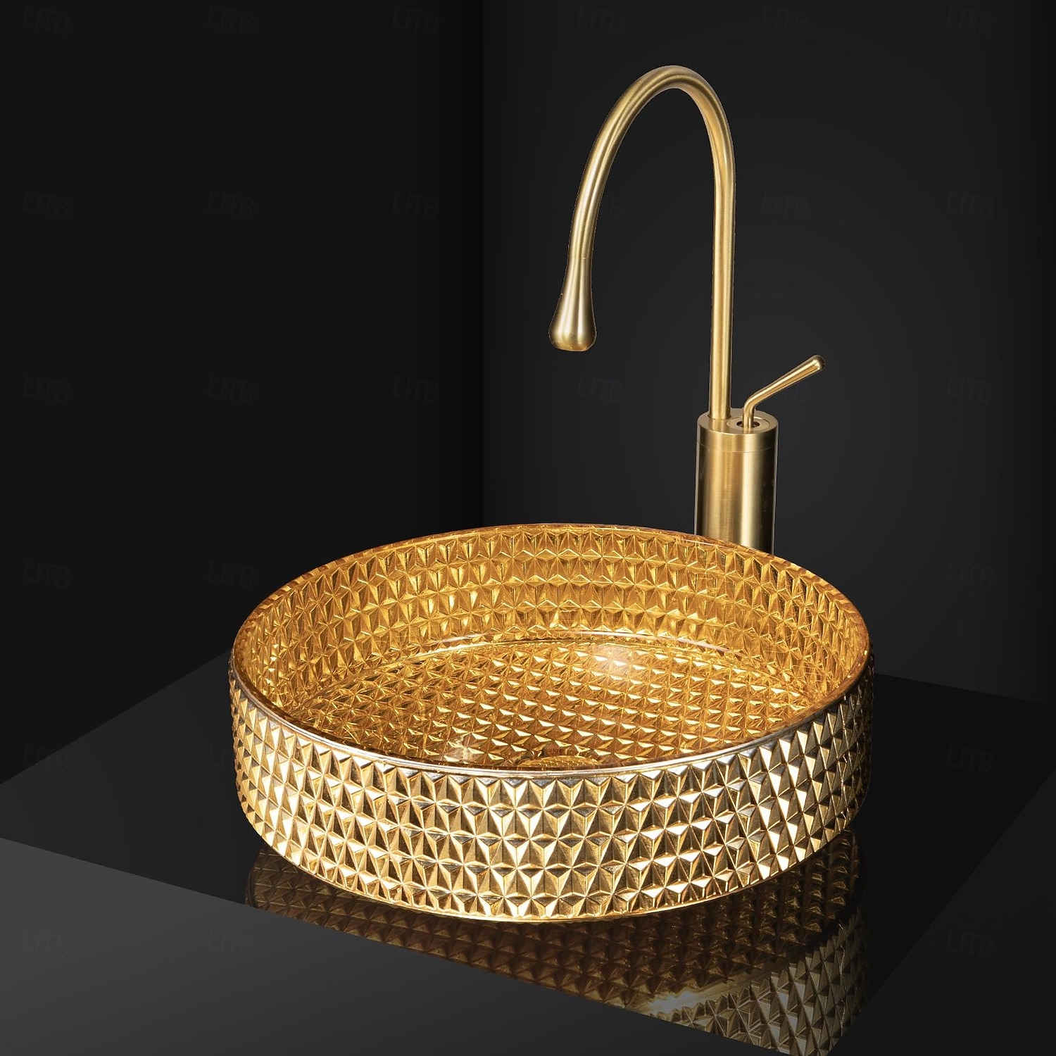 Bathroom Vessel Sink Round Contemporary Plating Glass Vessel Sink And Chrome Finish Waterfall Faucet Combo 2025 - CAD $637.99 –P5
