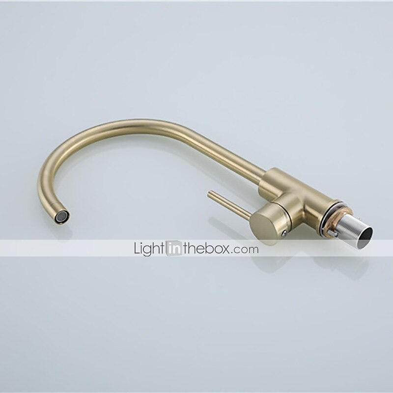 Kitchen Sink Mixer Faucet Brushed Gold Deck Mounted  360 Swivel Single Handle Vessel Kitchen Brass Taps with Cold and Hot Water Hose 2025 - CAD $79.99 –P13