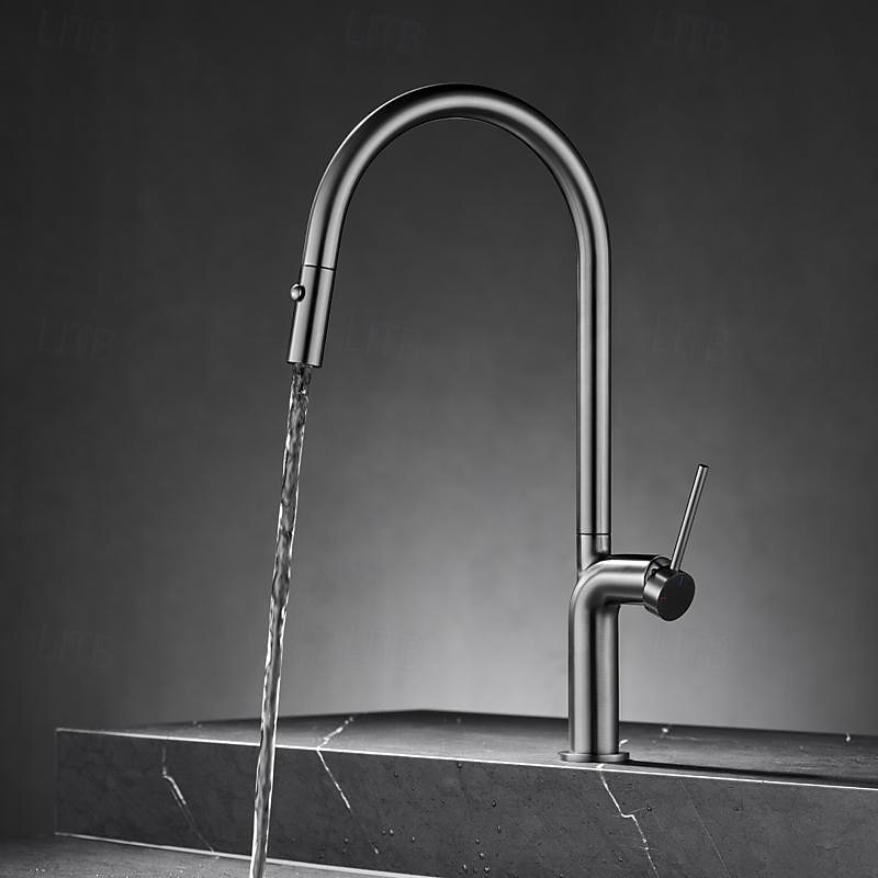 Kitchen faucet - Single Handle One Hole Chrome / Nickel Brushed / Electroplated Pull-out / Pull-down / Standard Spout / Tall / High Arc Centerset Modern Contemporary Kitchen Taps 2025 - CAD $207.97 –P2