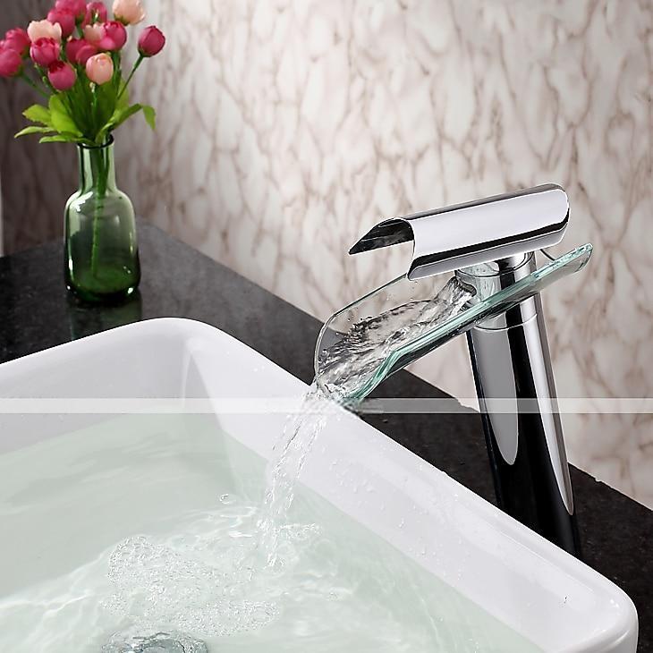 Bathroom Sink Faucet - Waterfall Chrome Centerset One Hole / Single Handle One HoleBath Taps / Brass 2025 - CAD $71.99 –P2