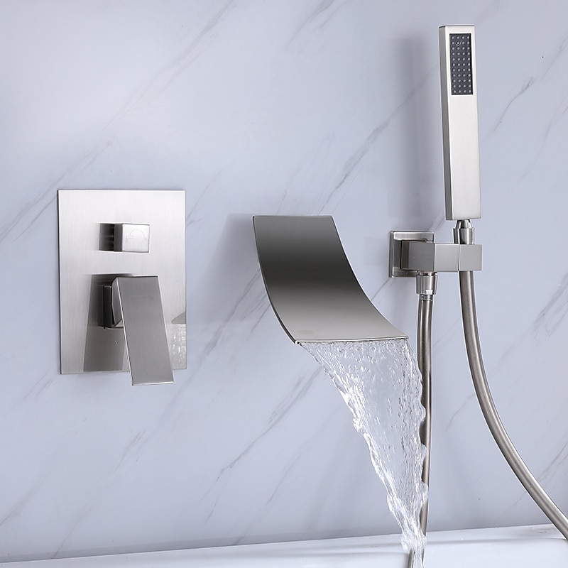 Wall Mounted Bathtub Faucet with Hand Shower Modern Wall Installation with Ceramic Valve Bathtub Filling Shower Mixer Faucets Single Handle Cascading Faucet 2025 - CAD $398.99 –P7