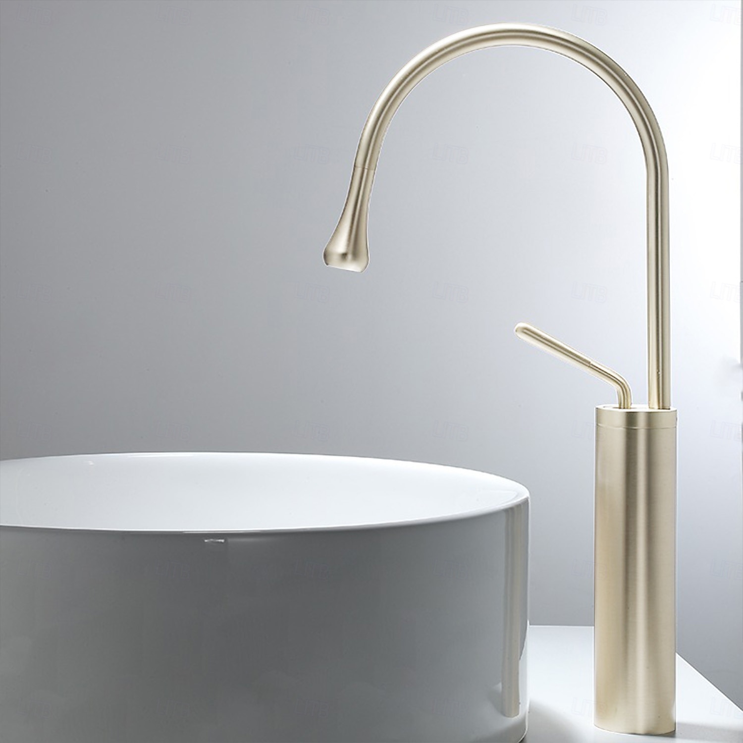 Bathroom Sink Mixer Faucet Brushed Gold Tall Deck Mounted, High Arc Vessel Tap Single Handle One Hole Standard Spout Wahsroom Basin Taps with Cold and Hot Water Hose 2025 - CAD $135.99 –P5