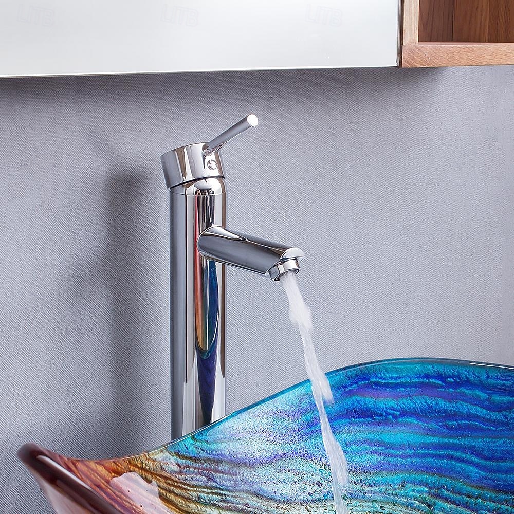 Modern simple clear light carving yuan treasure basin tempered glass wash basin with waterfall faucet basin support sink BWY19-193 2025 - CAD $446.99 –P7