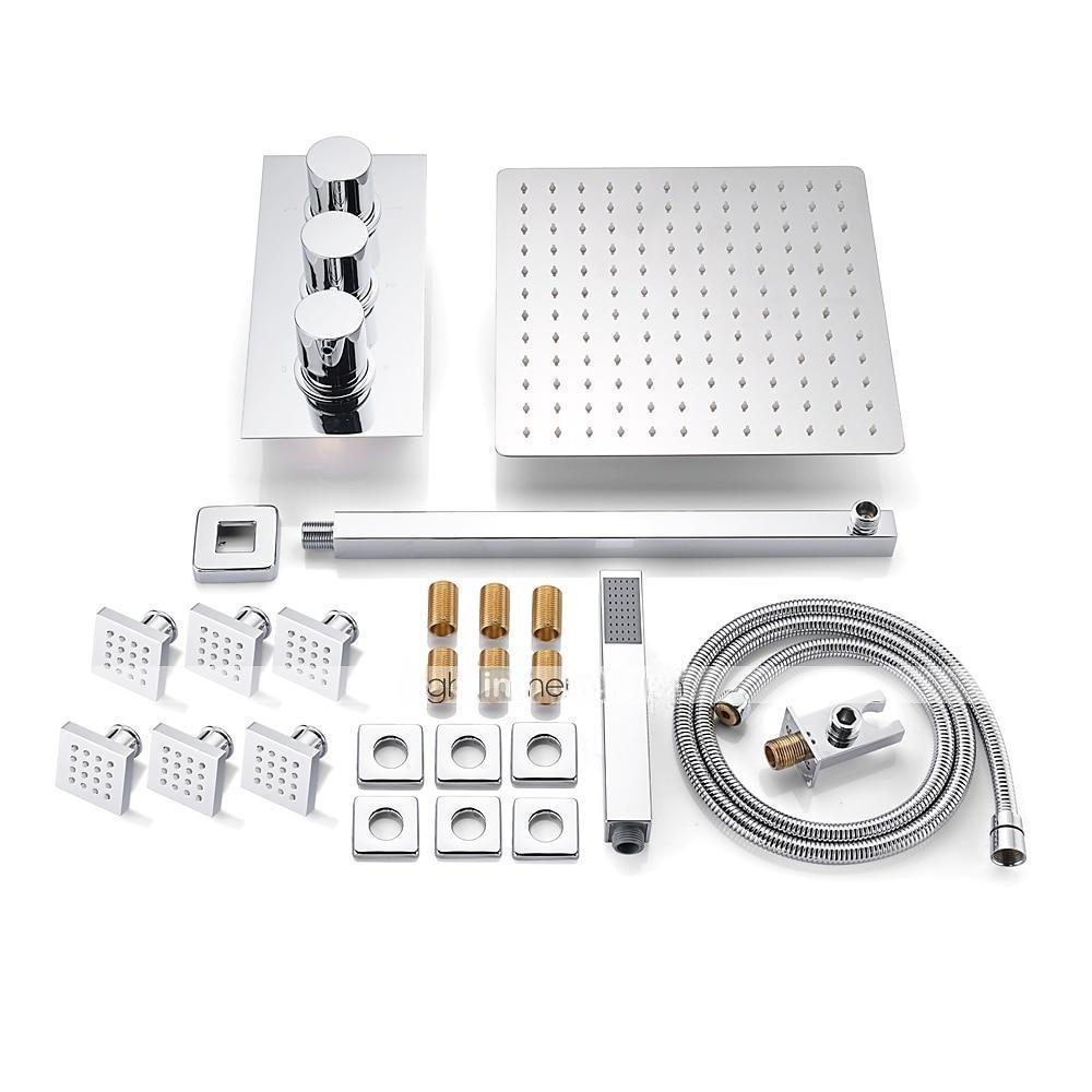 Shower Faucet12 inch Chrome Shower Faucets Sets Complete with Brass Shower Head and Solid Brass Handshower+Wall MountedRainfall Shower Head System(Contain BodyspraysShower ArmHandshower) 2025 - CAD $558.99 –P1